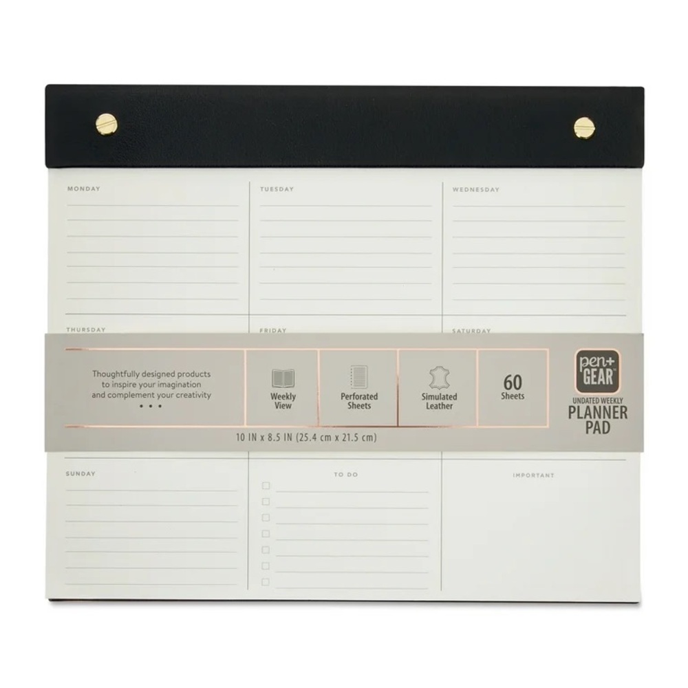 Pen+Gear Weekly 8.5”x 10” Undated Simulated Leather 60 Sheet Planner Pad NWT